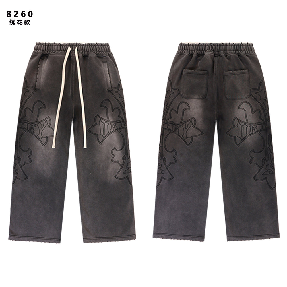 Vale Forever Cross Patch Graphic Drawstring Sweatpants (Washed Grey / Black)