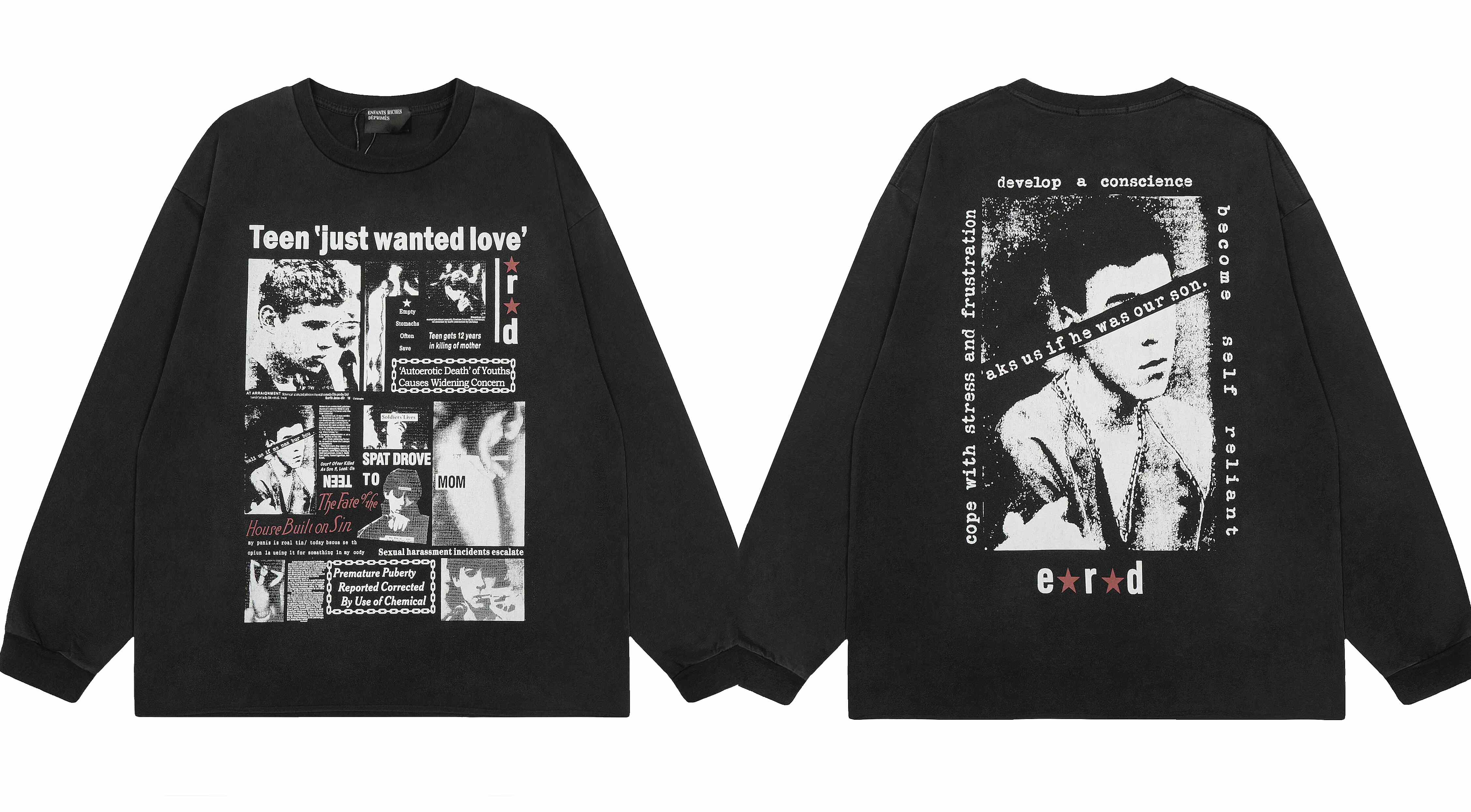 ERD "Just Wanted Love" Collage Graphic Long Sleeve T-Shirt (Black)