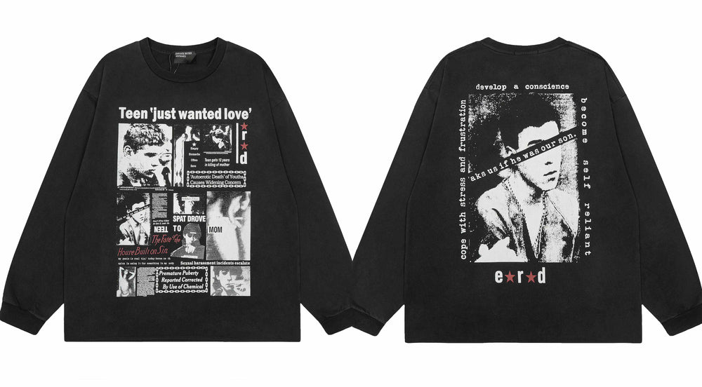 ERD "Just Wanted Love" Collage Graphic Long Sleeve T-Shirt (Black)