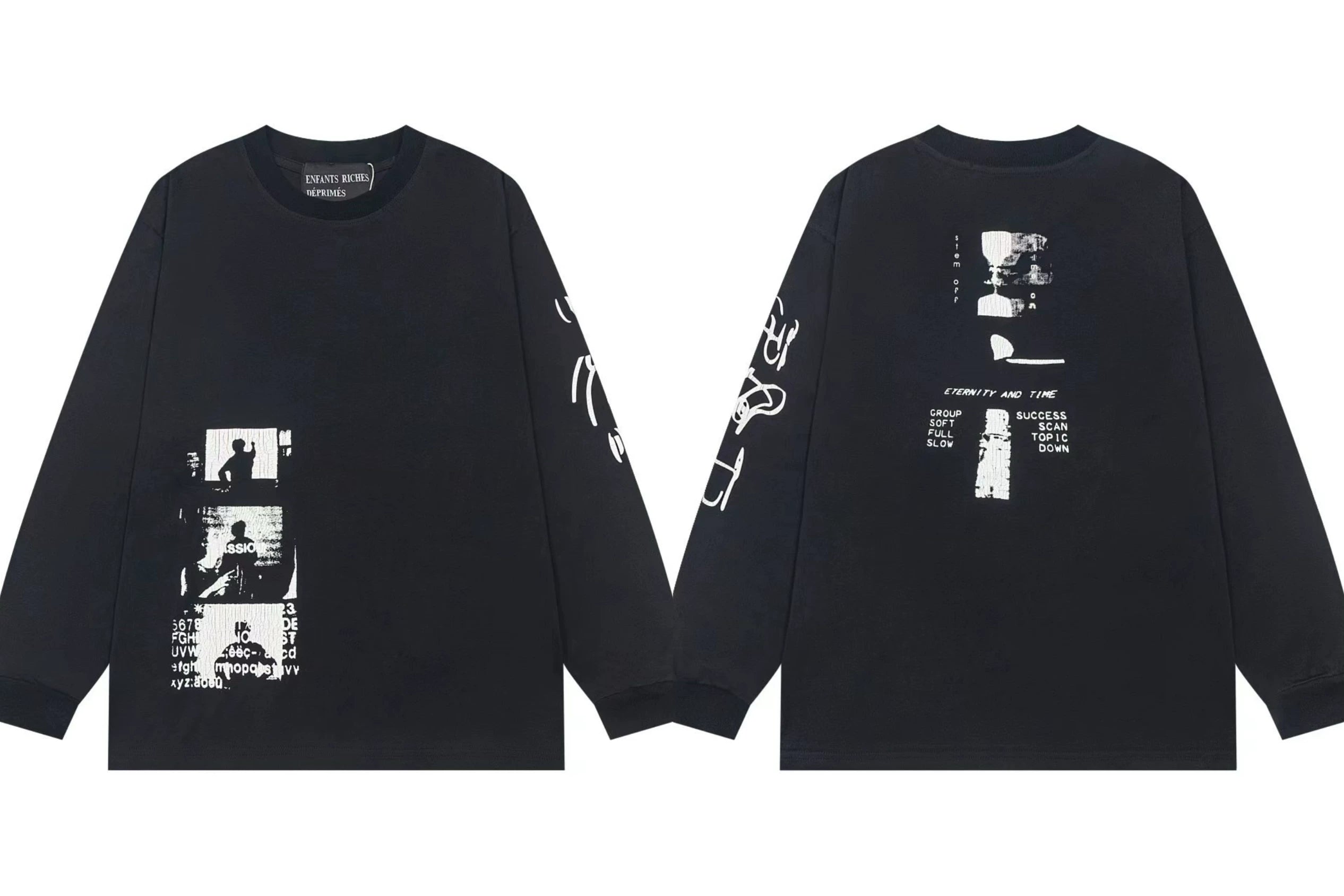 ERD Side Graphic & Back Printed Long Sleeve T-Shirt (Black)