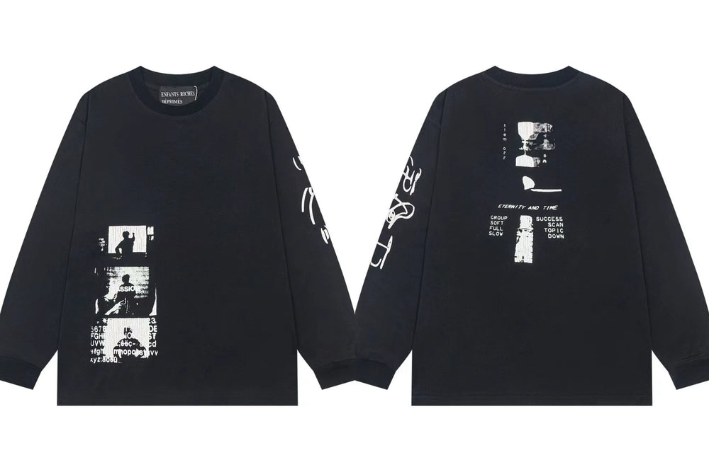 ERD Side Graphic & Back Printed Long Sleeve T-Shirt (Black)