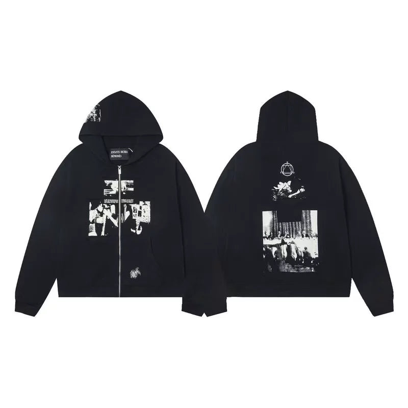 ERD Graphic Print Full-Zip Hoodie (Black)