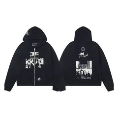 ERD Graphic Print Full-Zip Hoodie (Black)