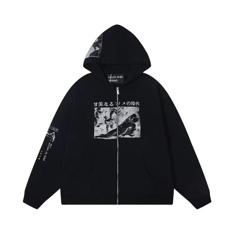 ERD Classical Artwork Graphic Full-Zip Hoodie (Black)