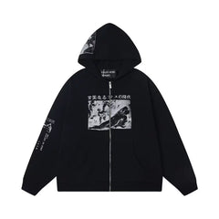 ERD Classical Artwork Graphic Full-Zip Hoodie (Black)