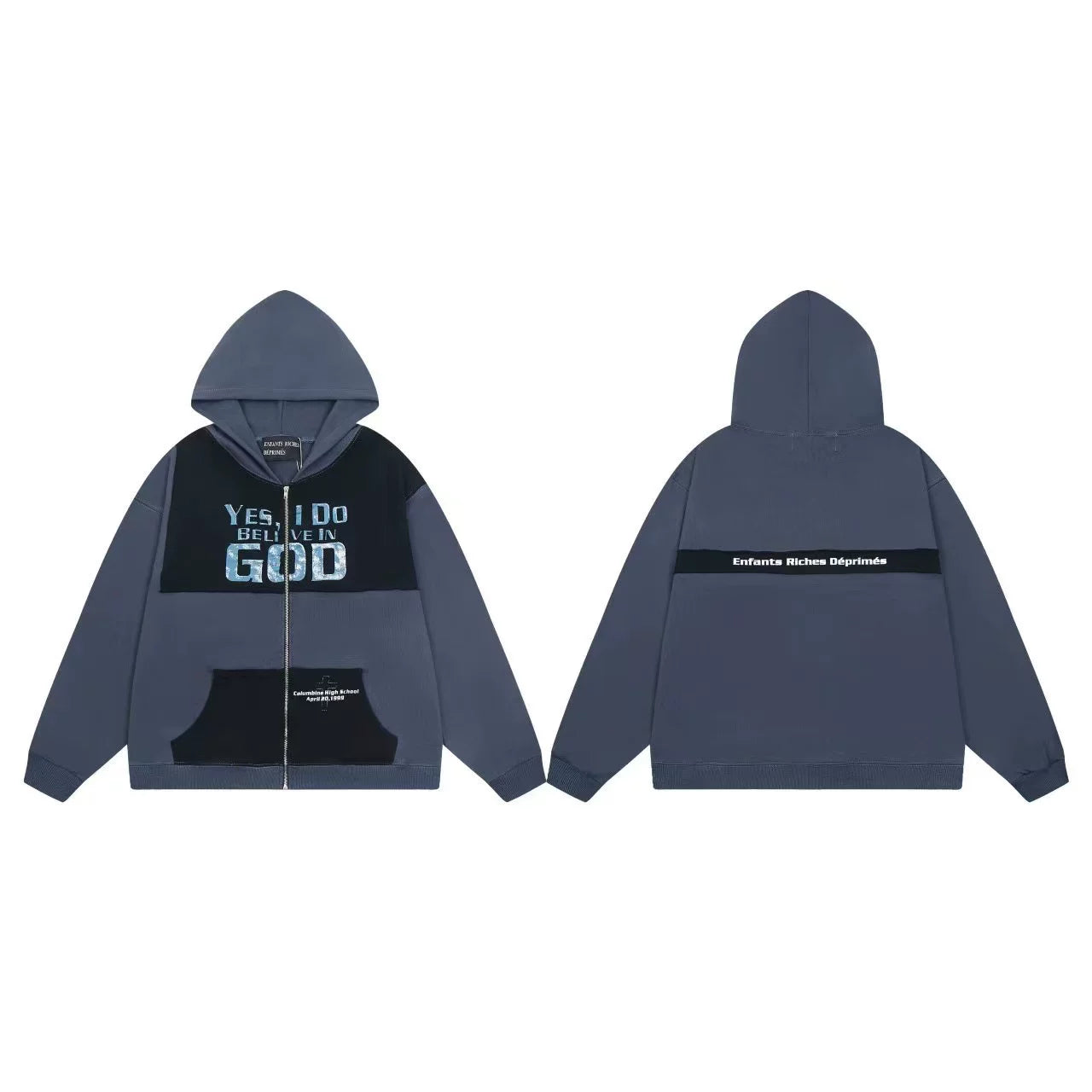 ERD Slogan Colorblock Full-Zip Hoodie (Slate Blue)