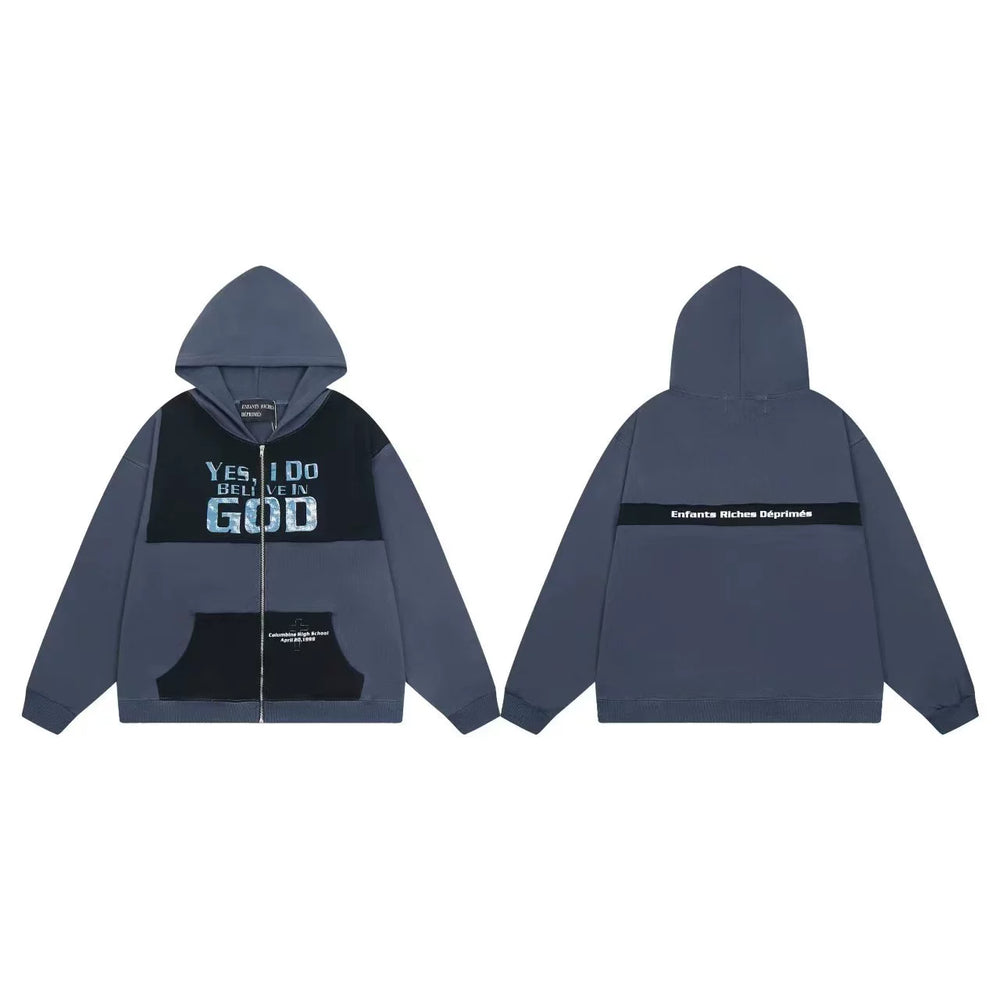 ERD Slogan Colorblock Full-Zip Hoodie (Slate Blue)