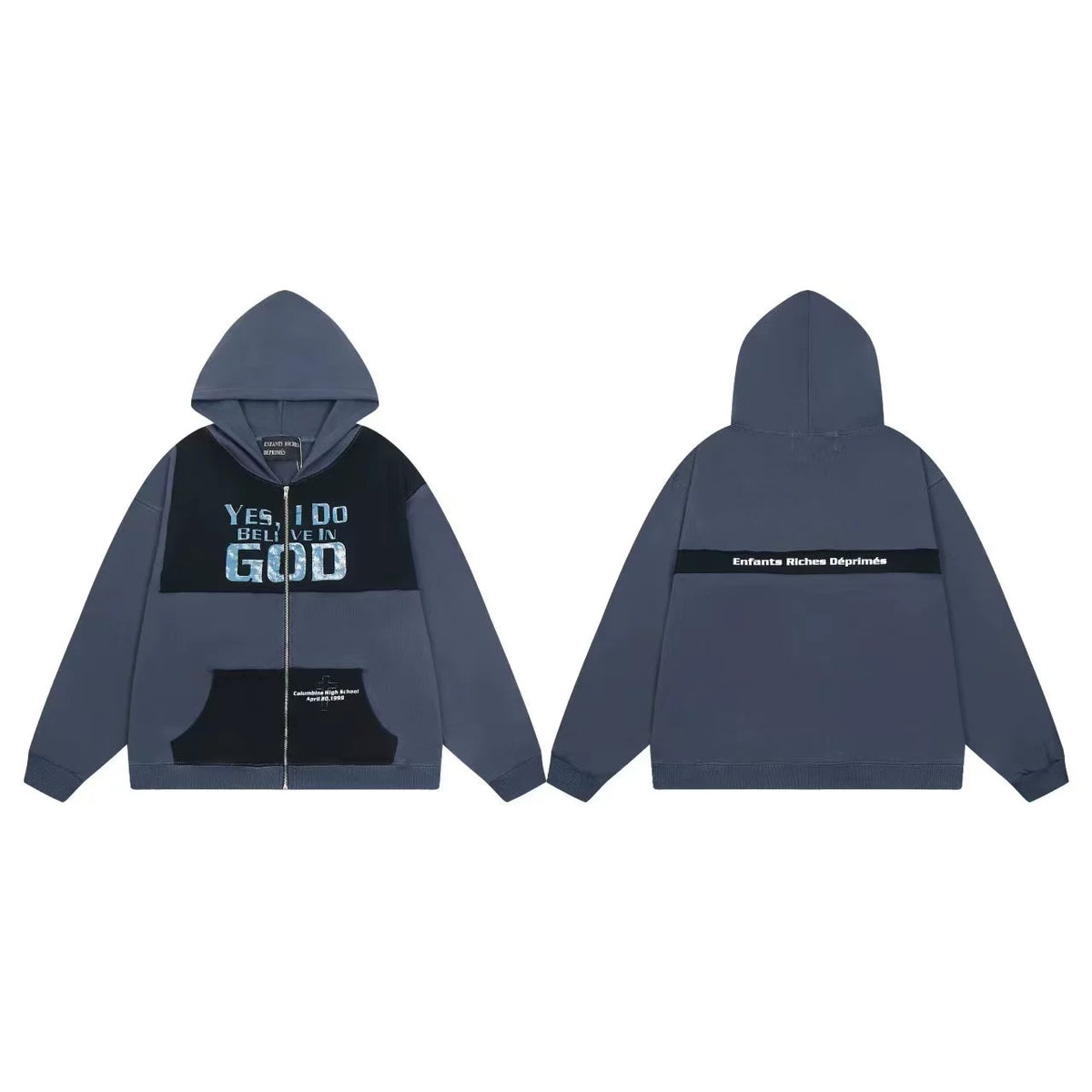 ERD Slogan Colorblock Full-Zip Hoodie (Slate Blue)