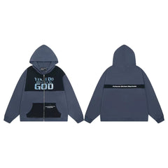 ERD Slogan Colorblock Full-Zip Hoodie (Slate Blue)