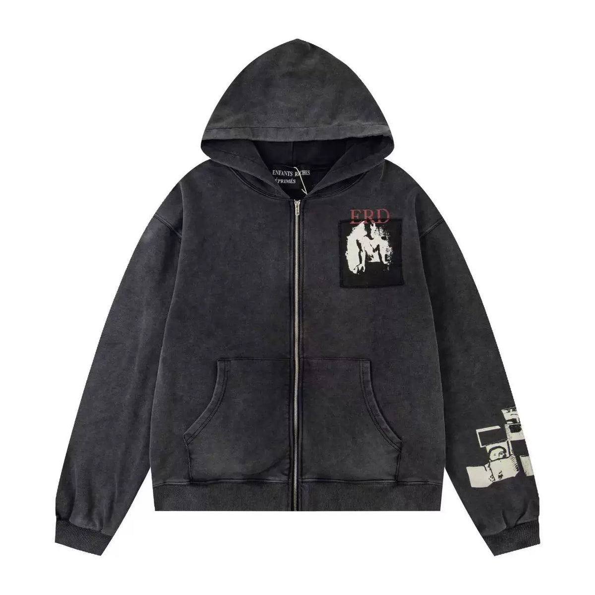 ERD Red Logo Graphic Full-Zip Hoodie (Washed Black)