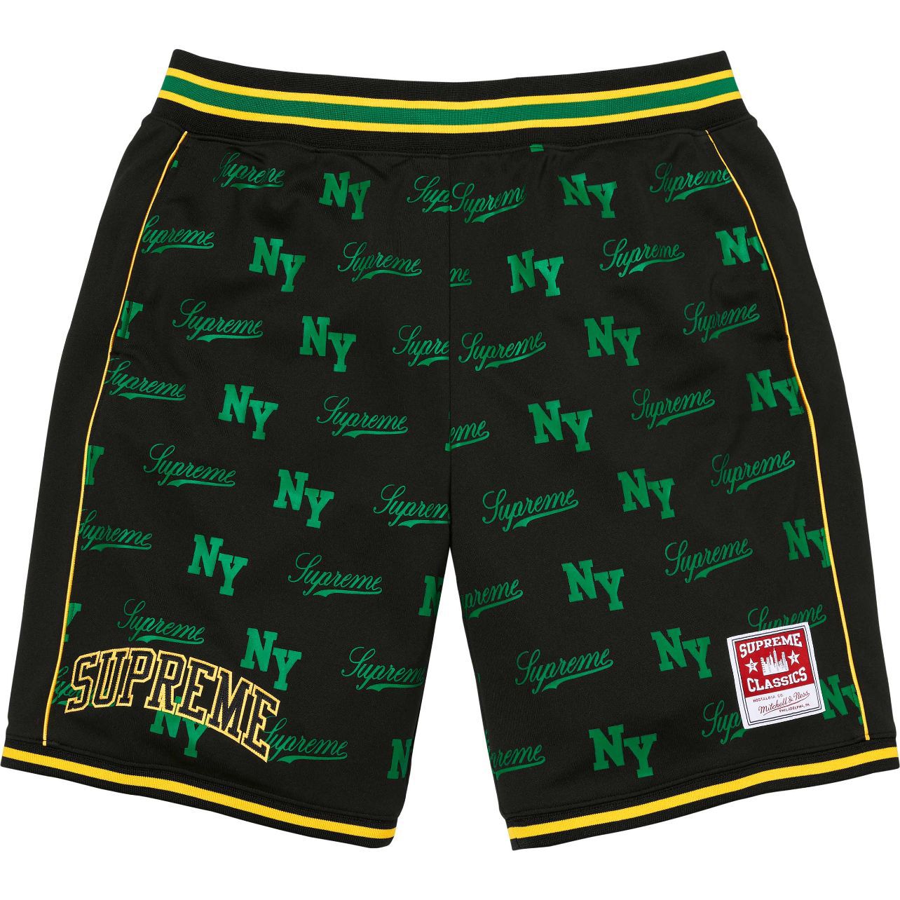 Supreme Allover Print Basketball Shorts - Black / Green / Gold