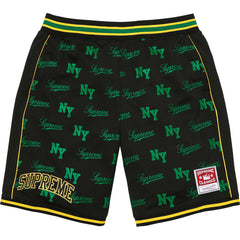 Supreme Allover Print Basketball Shorts - Black / Green / Gold