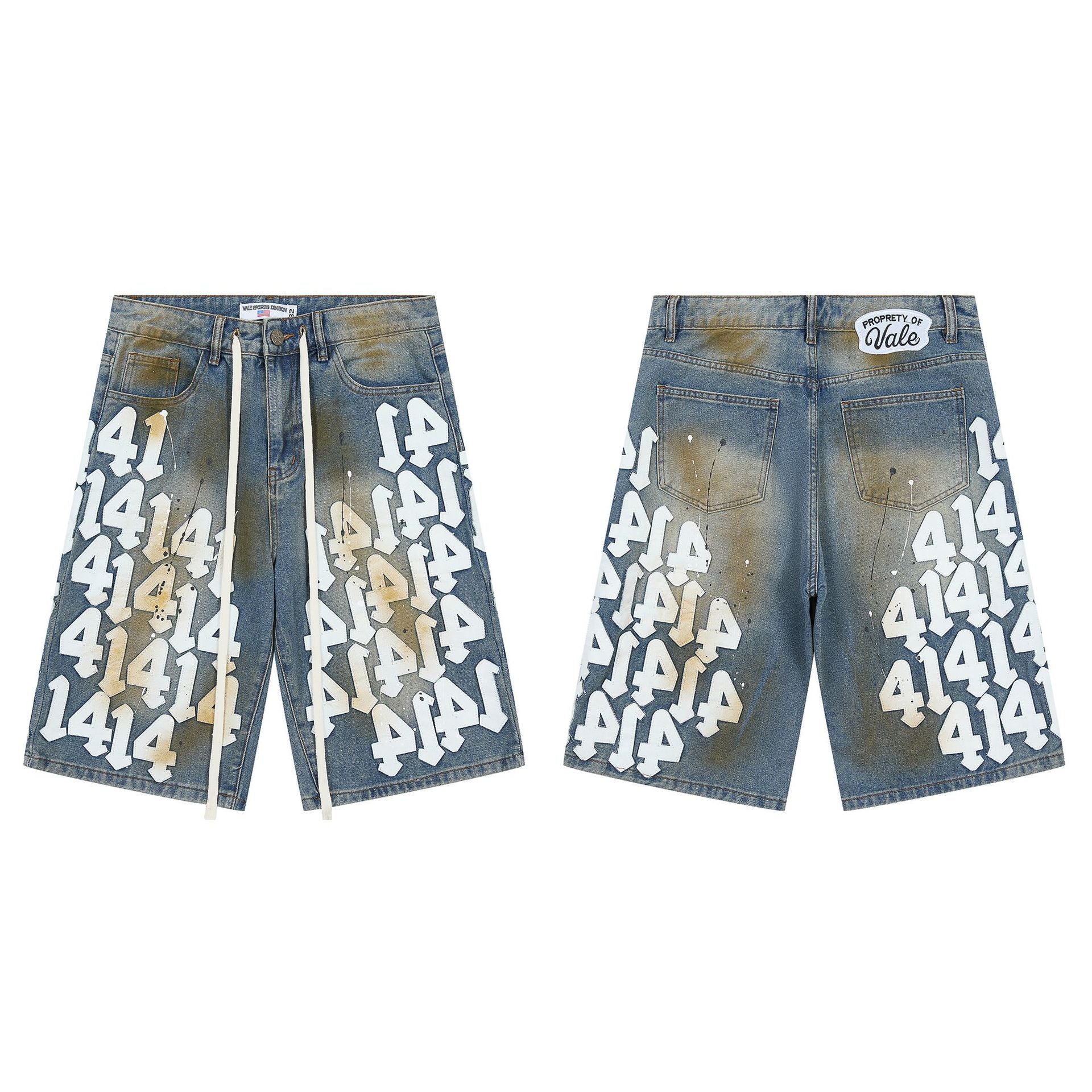 Vale Forever "414" White Graffiti Distressed Denim Shorts (Washed Blue)