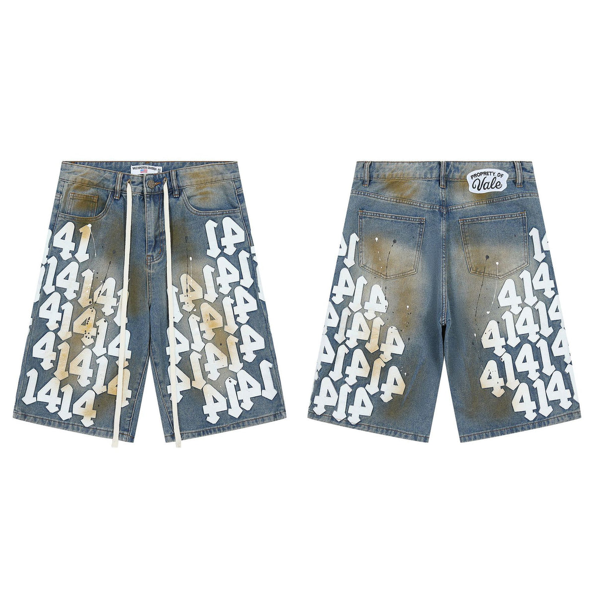 Vale Forever "414" White Graffiti Distressed Denim Shorts (Washed Blue)