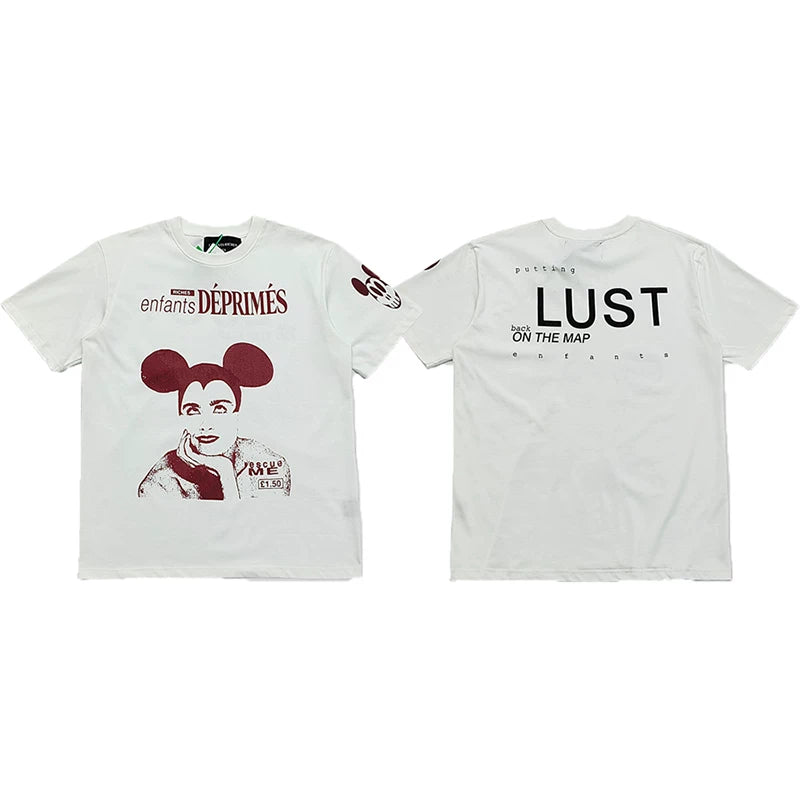ERD "Lust" Mickey-Inspired Graphic Print Short Sleeve T-Shirt (White)