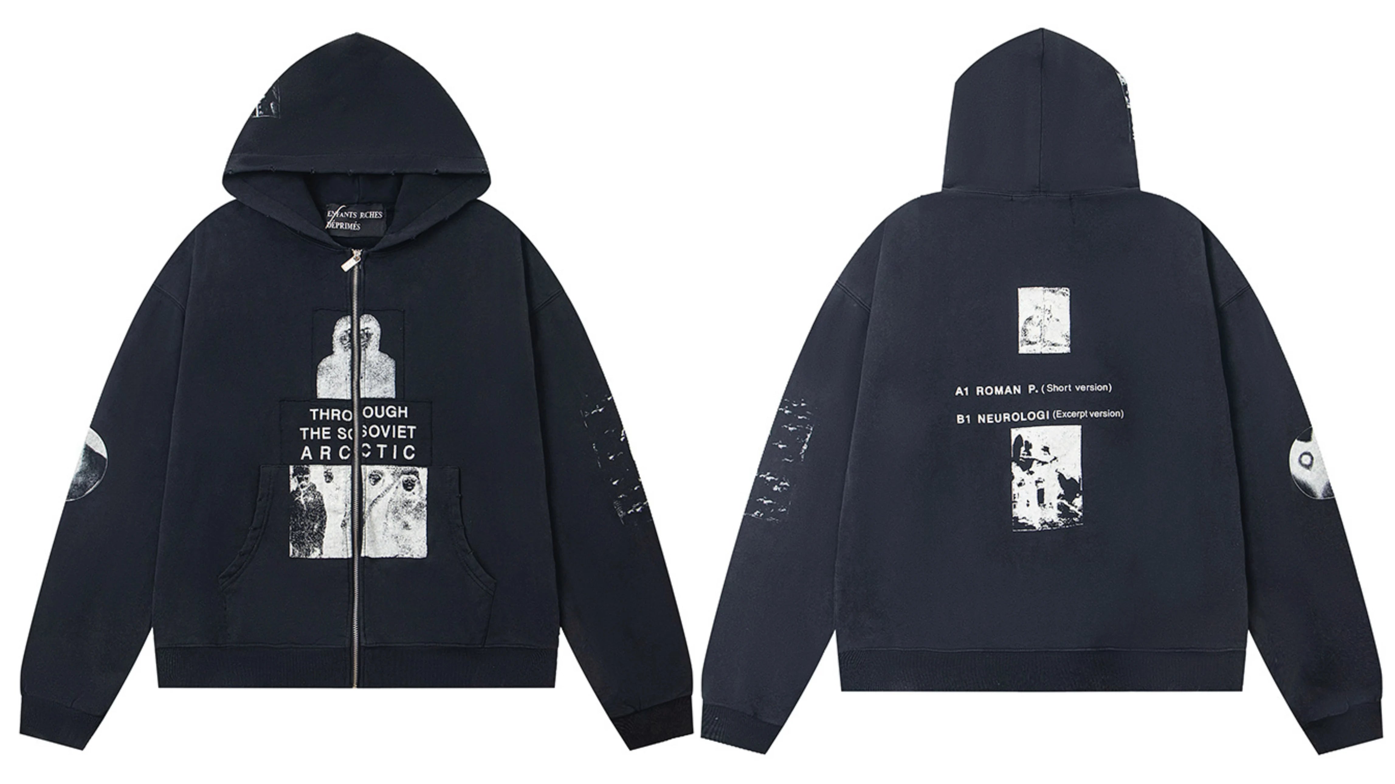 ERD "Through The Soviet Arctic" Graphic Full-Zip Hoodie (Washed Black)