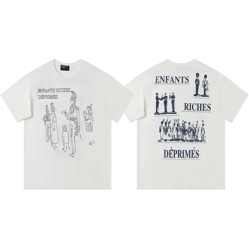 ERD Military Sketch Graphic Print Short Sleeve T-Shirt (White)