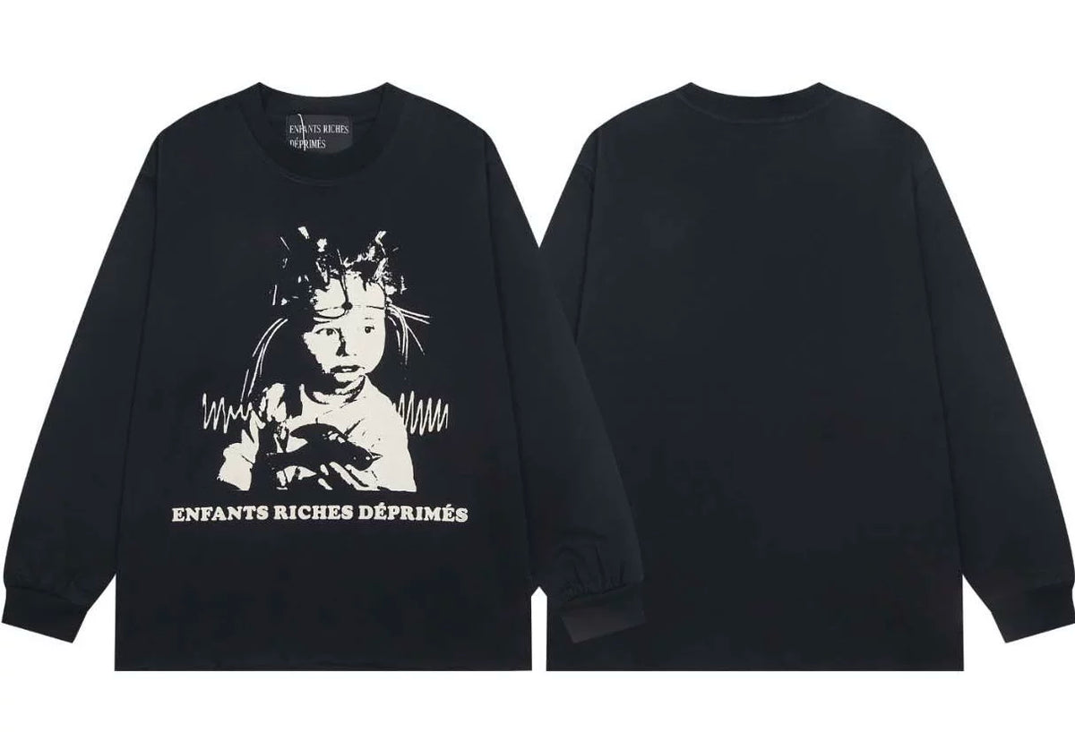 ERD Child Portrait Graphic Long Sleeve T-Shirt (Black)