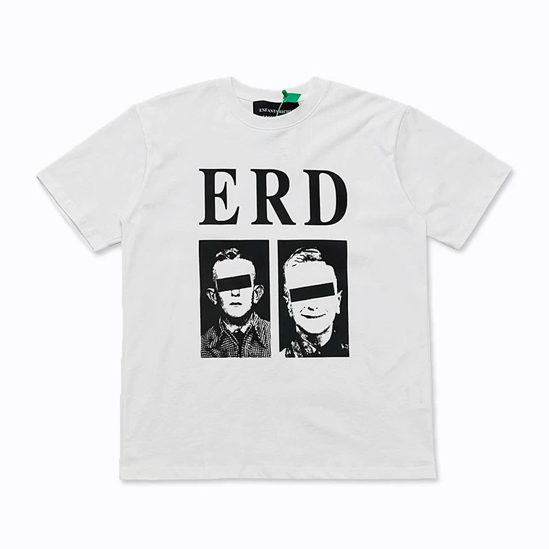 ERD Censored Portrait Graphic Print Short Sleeve T-Shirt (White)