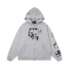ERD Monochromatic Portrait Graphic Full-Zip Hoodie (Heather Grey)