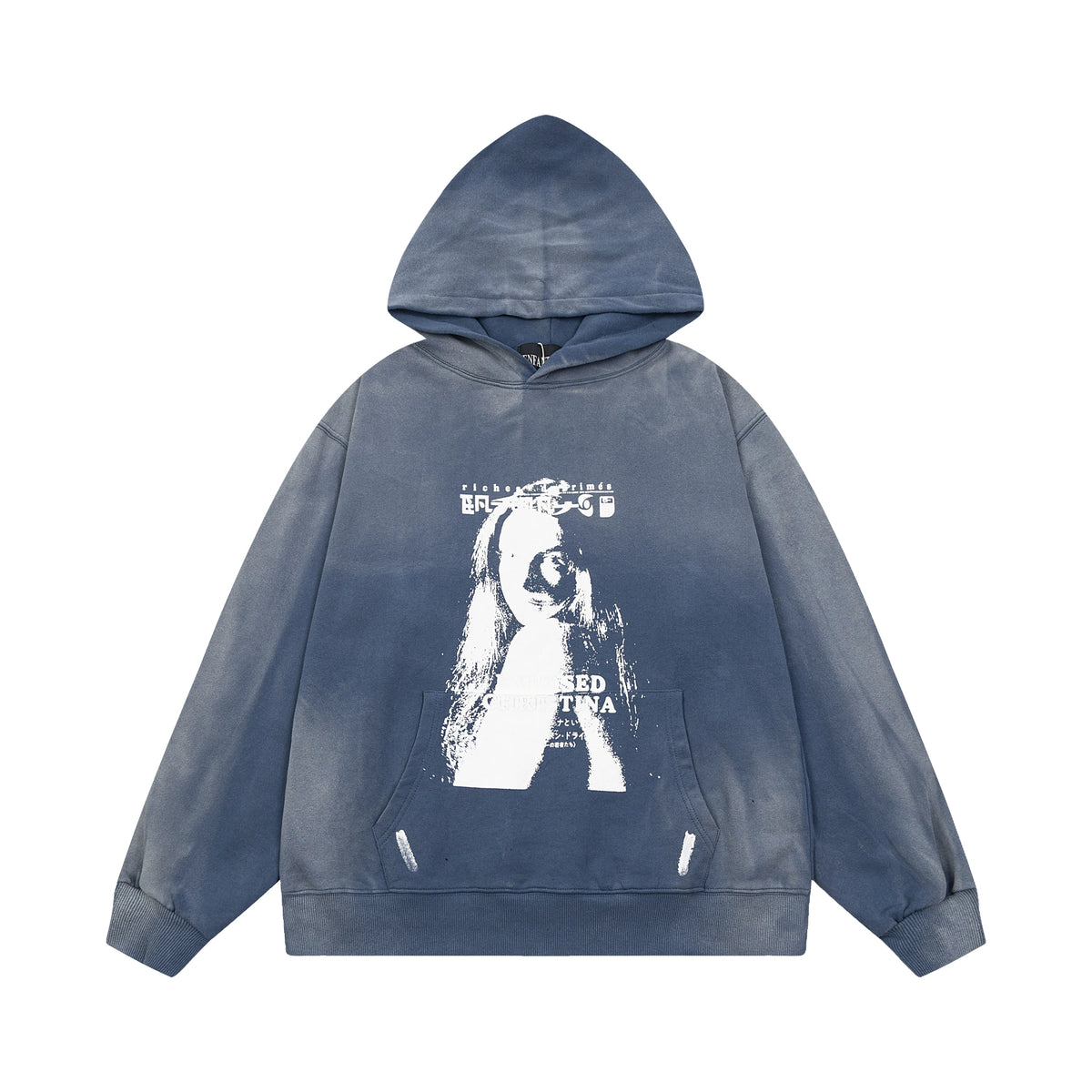 ERD Monochromatic Portrait Graphic Pullover Hoodie (Washed Slate Blue)