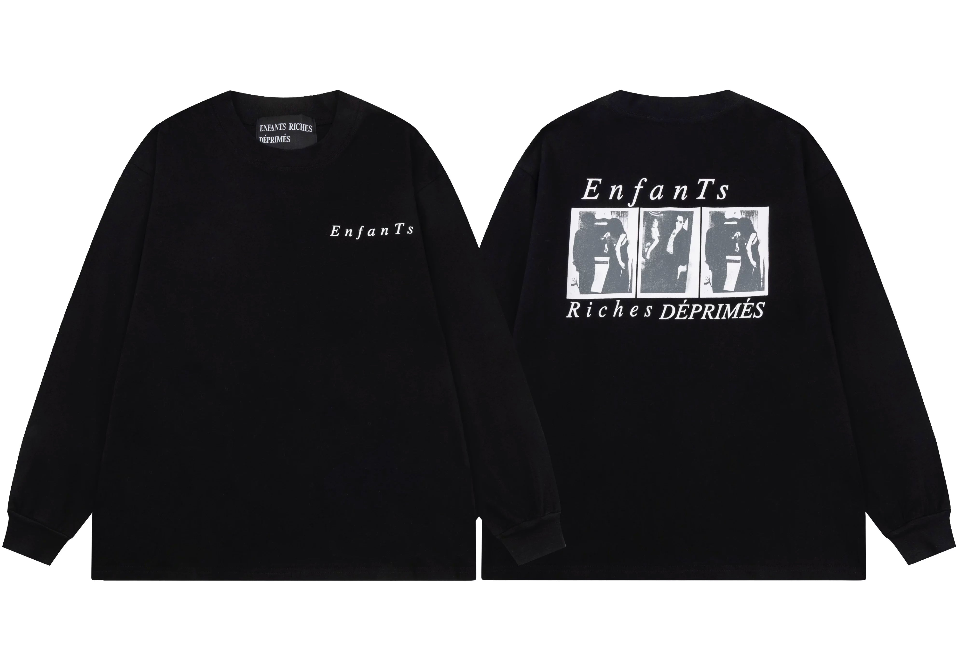 ERD Cursive Logo & Triptych Photo Long Sleeve T-Shirt (Black)