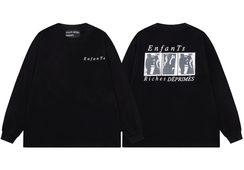 ERD Cursive Logo & Triptych Photo Long Sleeve T-Shirt (Black)