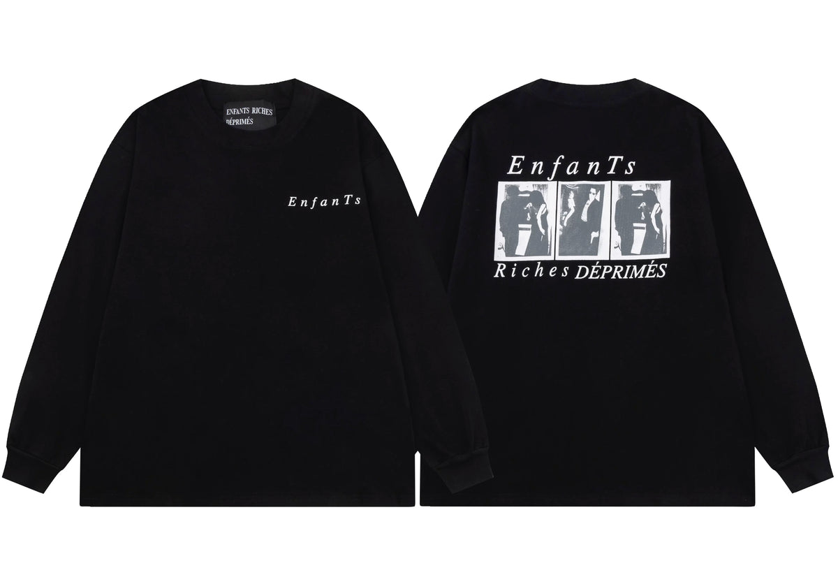 ERD Cursive Logo & Triptych Photo Long Sleeve T-Shirt (Black)