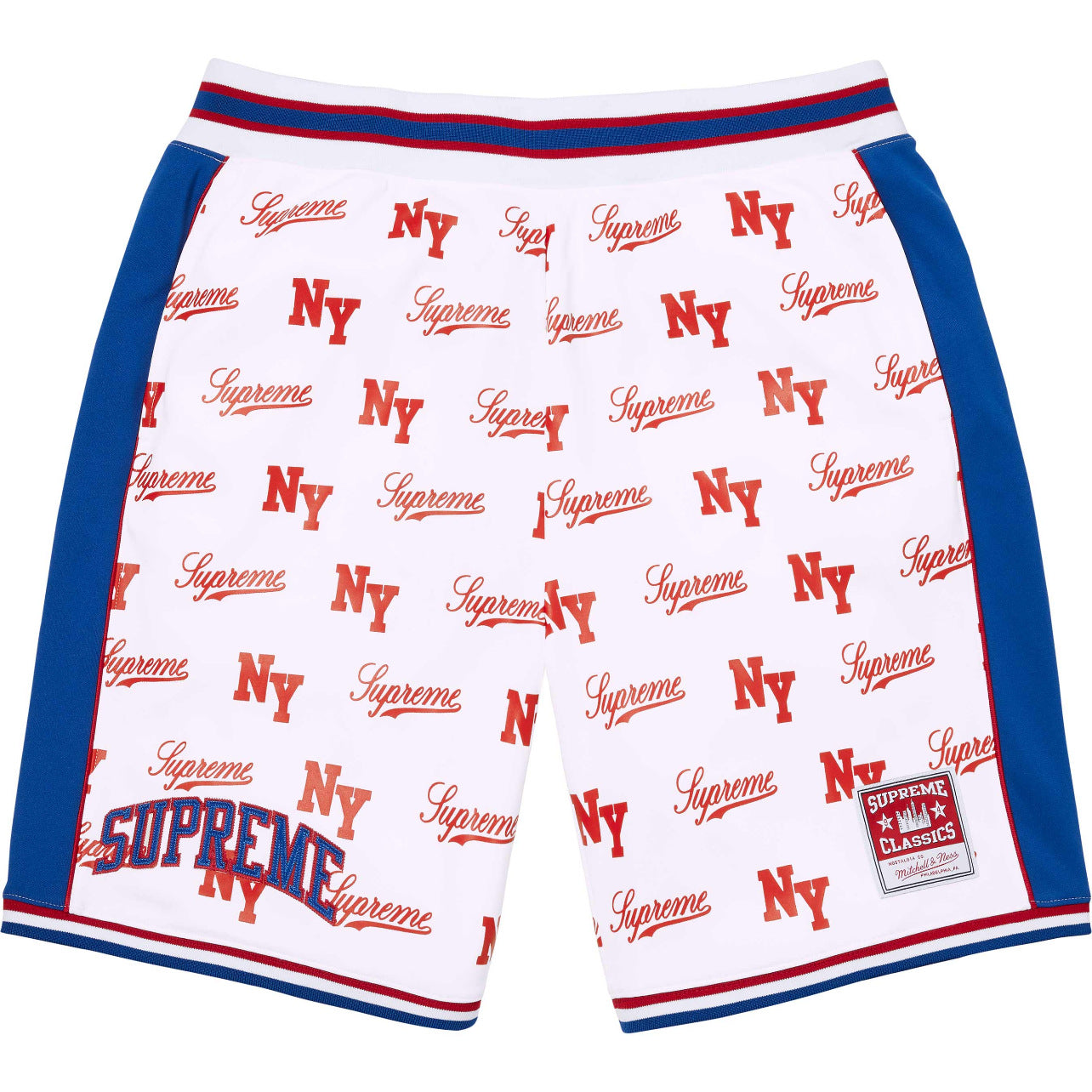 Supreme Allover Print Basketball Shorts - White / Red / Blue