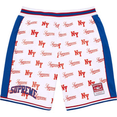 Supreme Allover Print Basketball Shorts - White / Red / Blue