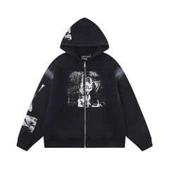 ERD Cross Graphic Full-Zip Hoodie (Washed Black)