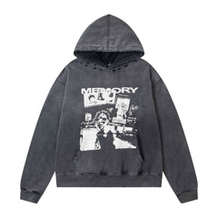 ERD Memory Graphic Distressed Pullover Hoodie (Washed Black)