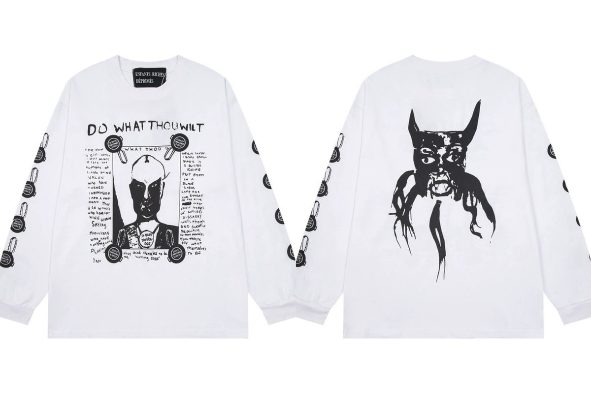 ERD "Do What Thou Wilt" Graphic Long Sleeve T-Shirt (White)