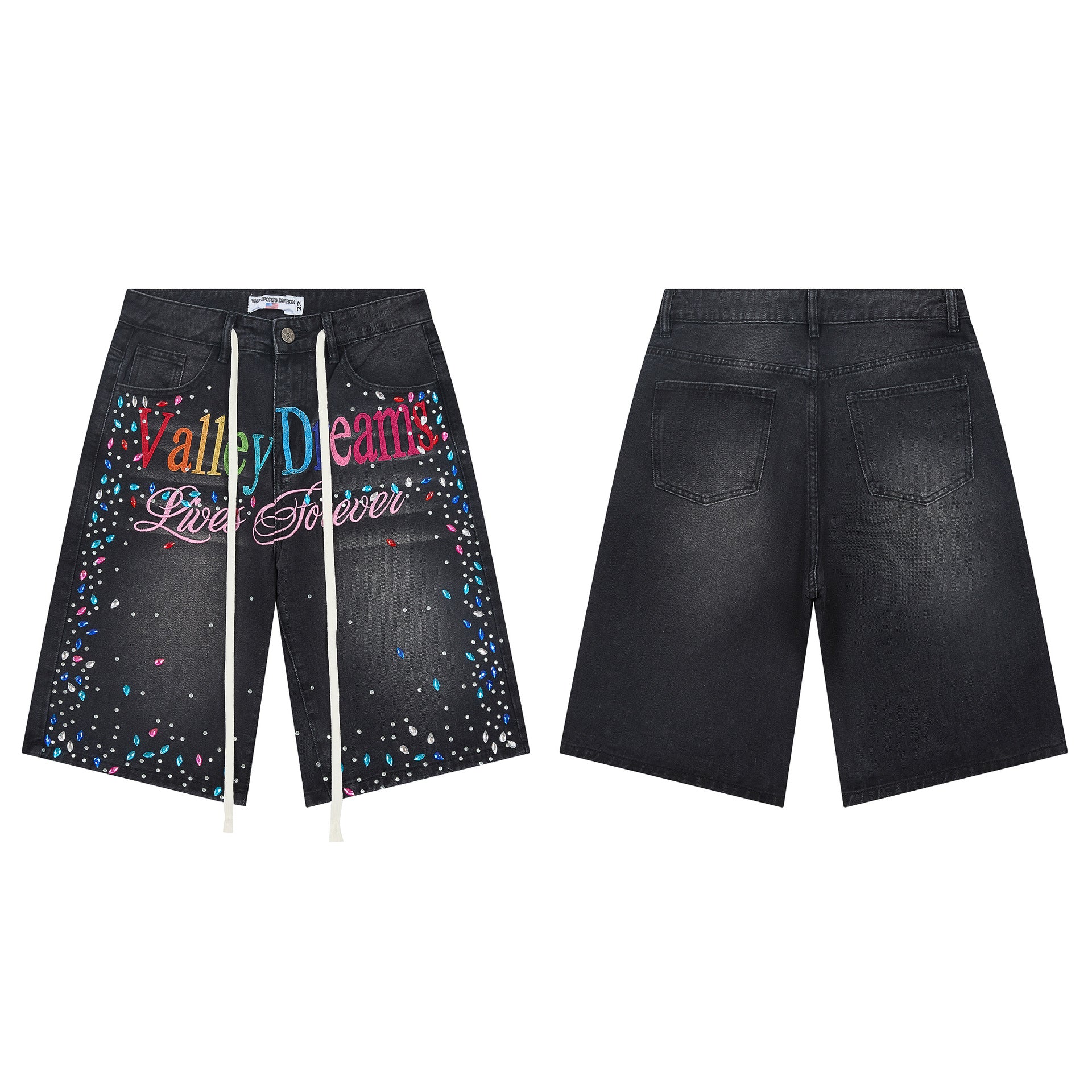 Vale Forever "Valley Dreams" Multi-Color Paint Splatter Denim Shorts (Washed Black)
