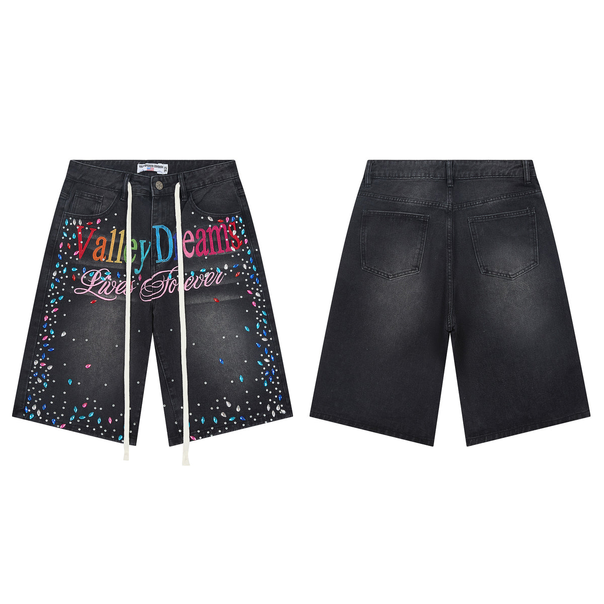 Vale Forever "Valley Dreams" Multi-Color Paint Splatter Denim Shorts (Washed Black)