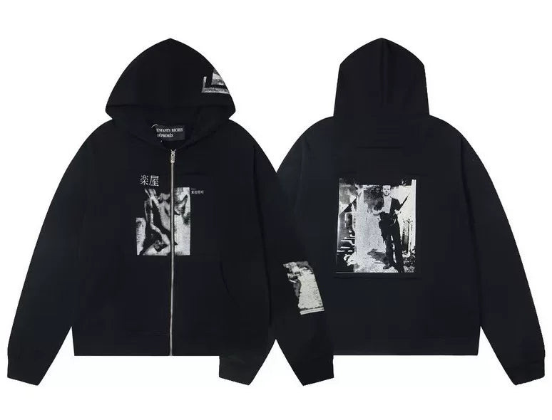 ERD East Asian Graphic Full-Zip Hoodie (Black)