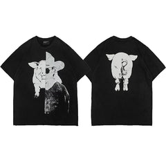 ERD Split Pig Cowboy Graphic Short Sleeve T-Shirt (Black)