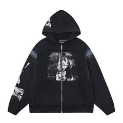 ERD Monochromatic Portrait Full-Zip Hoodie (Black)