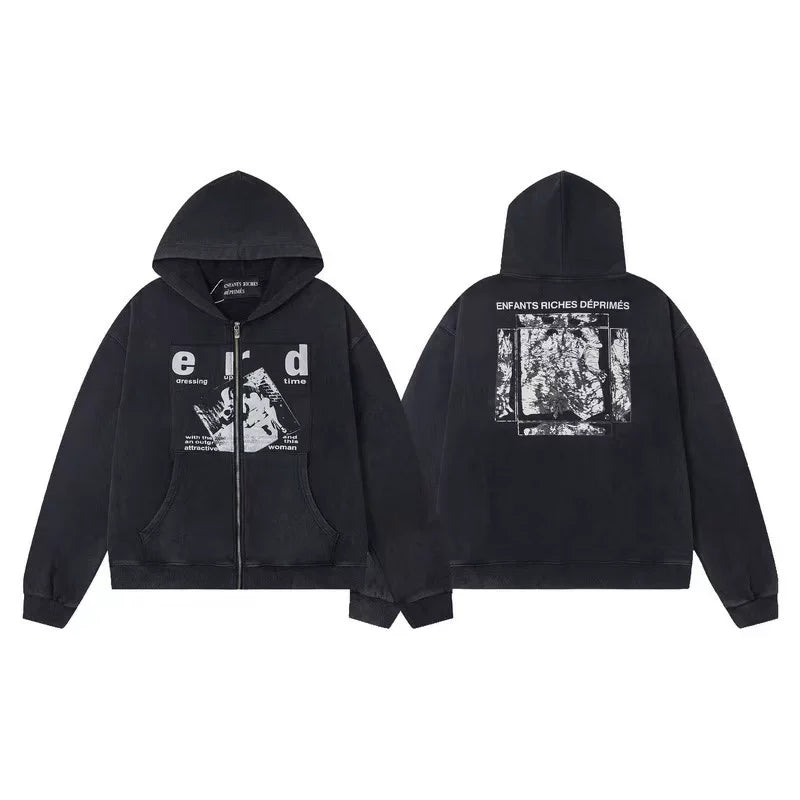 ERD Logo Graphic Full-Zip Hoodie (Washed Black)