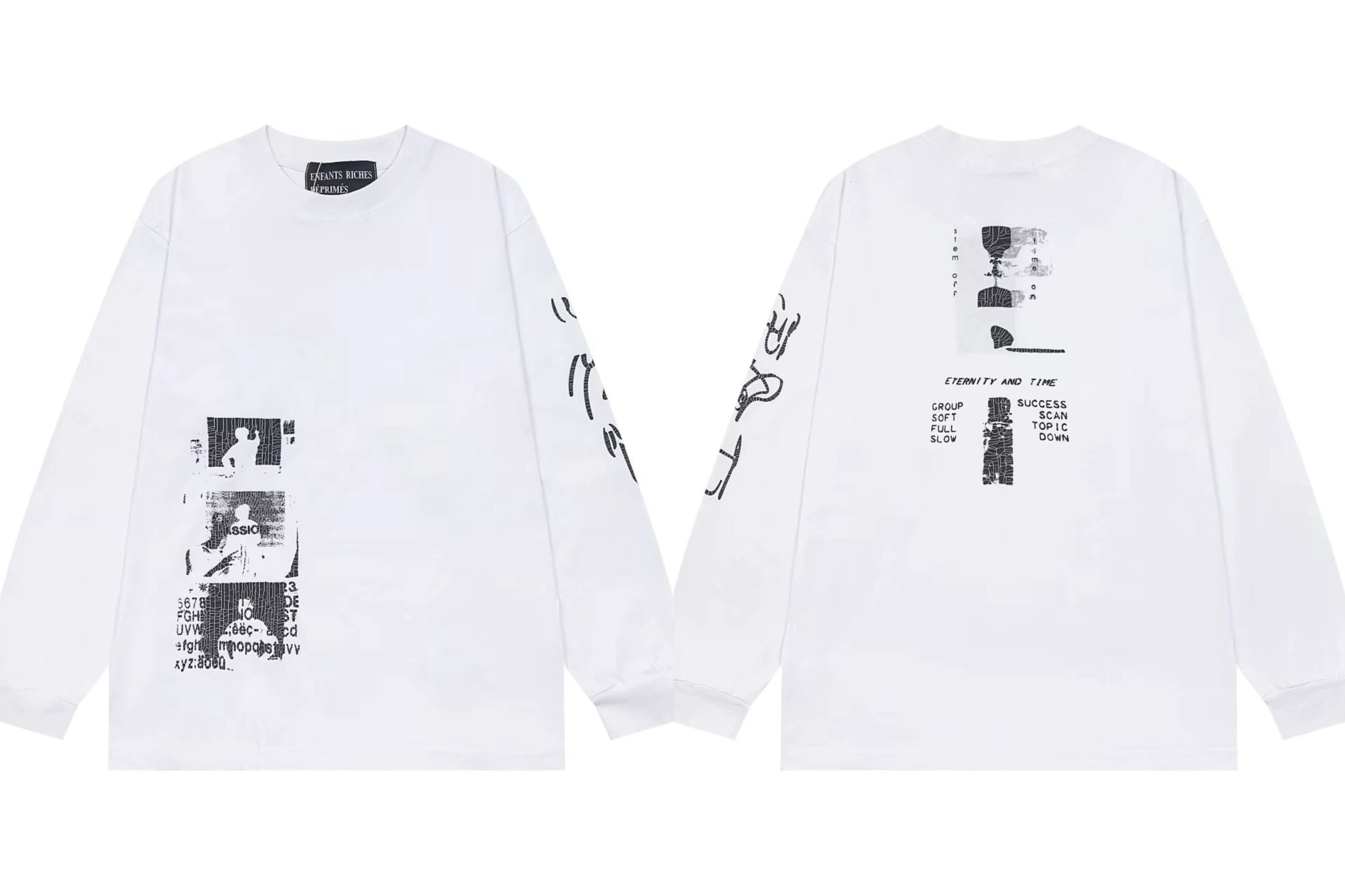 ERD Side Graphic & Back Printed Long Sleeve T-Shirt (White)