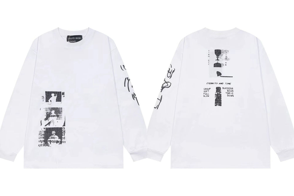 ERD Side Graphic & Back Printed Long Sleeve T-Shirt (White)