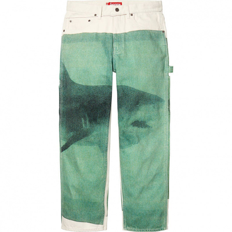Supreme Shark Graphic Painter Pants - Off-White / Green