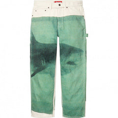 Supreme Shark Graphic Painter Pants - Off-White / Green