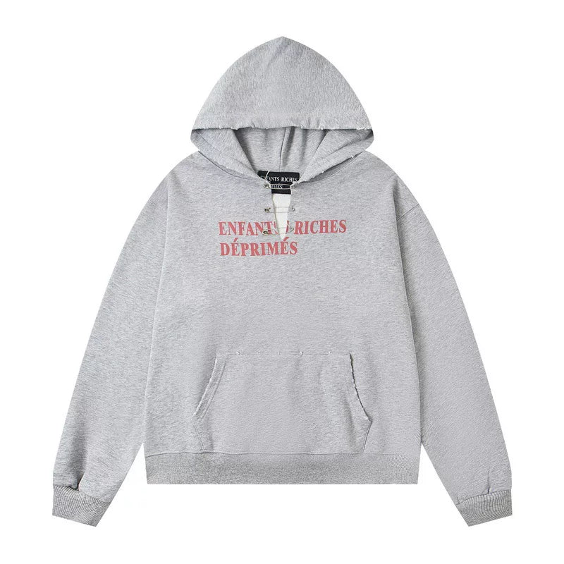 ERD Red Logo Safety Pin Pullover Hoodie (Heather Grey)
