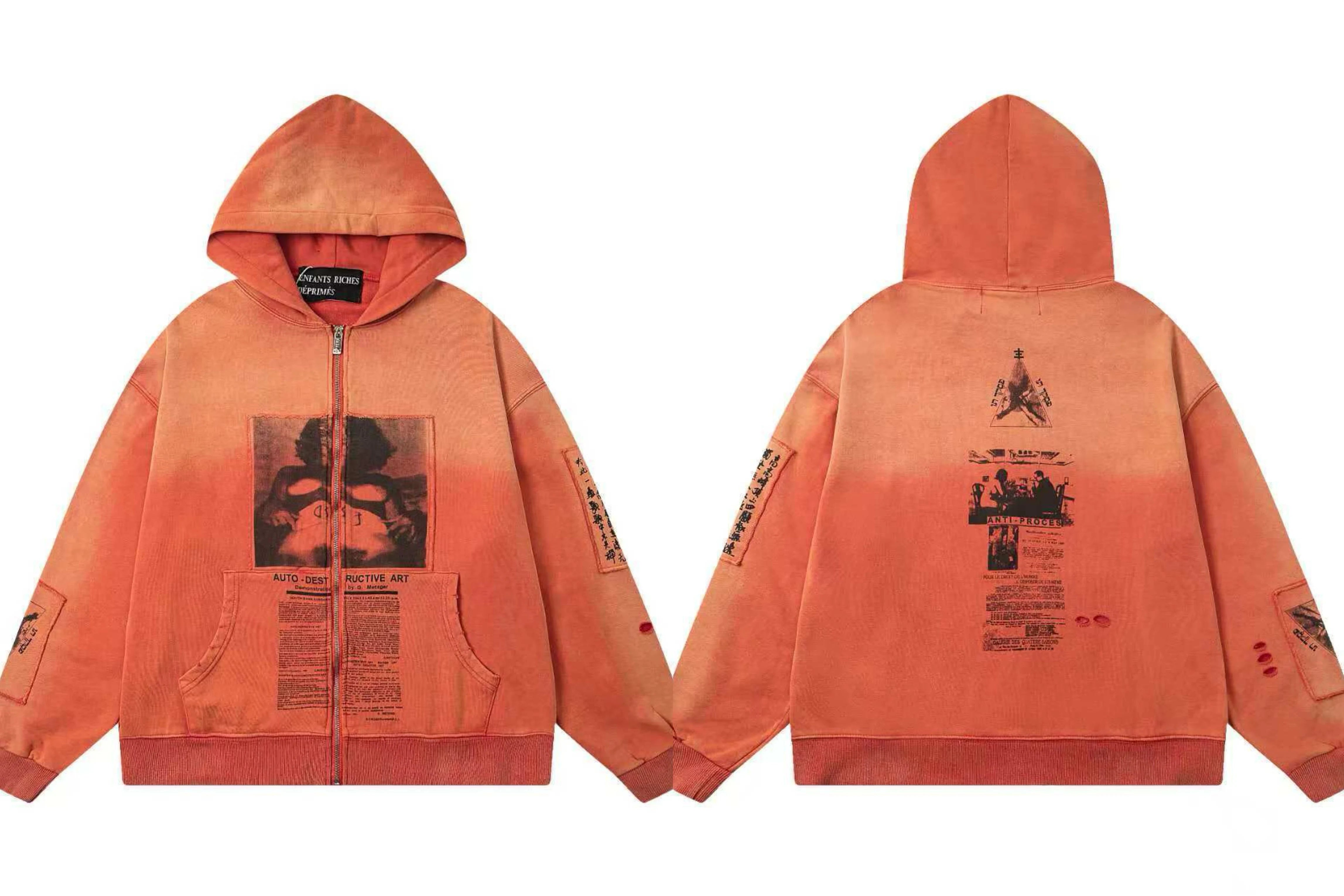 ERD Vintage Graphic Zip Up Hoodie Orange