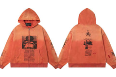 ERD Vintage Graphic Zip Up Hoodie Orange