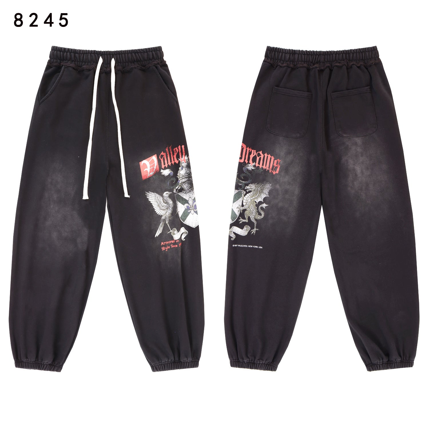 Vale Forever "Valley Dreams" Gothic Graphic Drawstring Sweatpants (Washed Black)