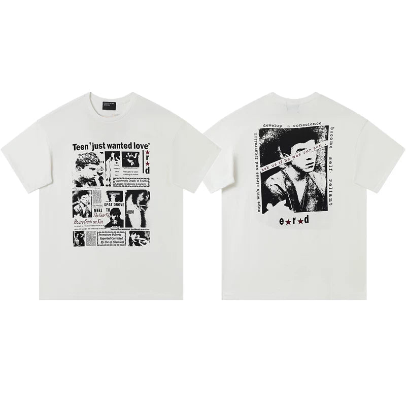 ERD Teen Just Wanted Love Graphic Short Sleeve T-Shirt (Off-White)