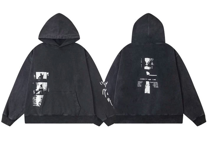 ERD Side Graphic Strip Pullover Hoodie (Washed Black)