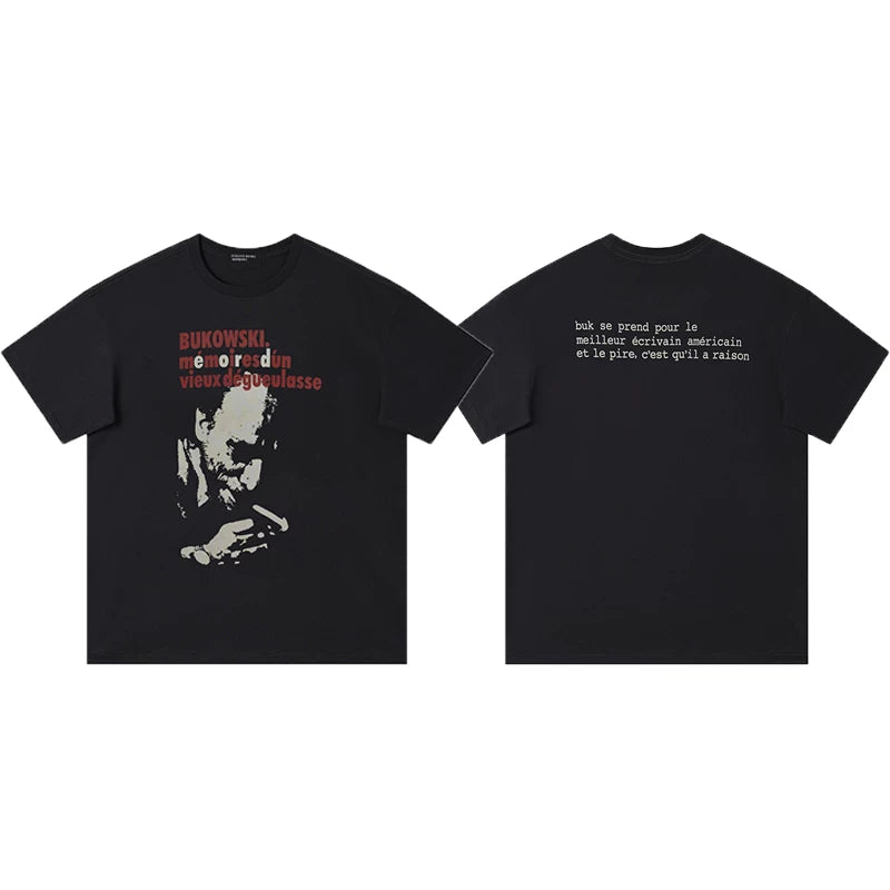 ERD Bukowski Portrait Graphic Short Sleeve T-Shirt (Black)